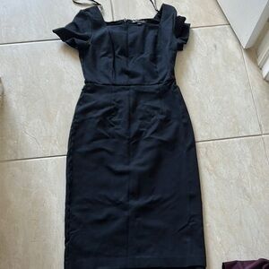 Brooks Brothers Black Sheath Midi Dress with Flutter Cap Sleeves